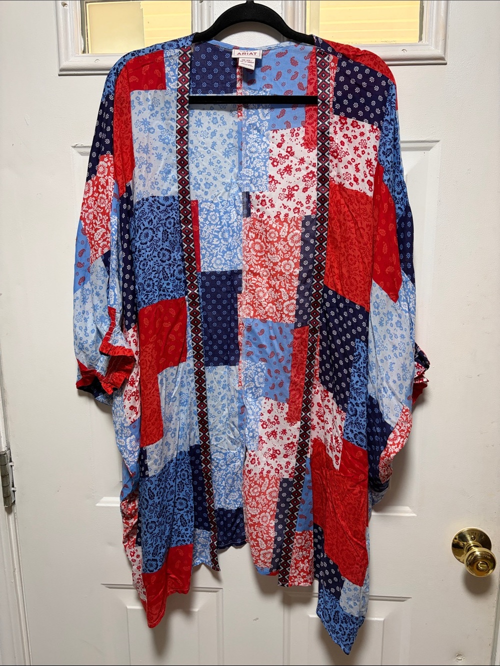 Ariat Red & Blue Patchwork Open-Front Kimono